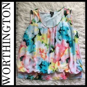 Worthington Plus Size Abstract Blouson Top